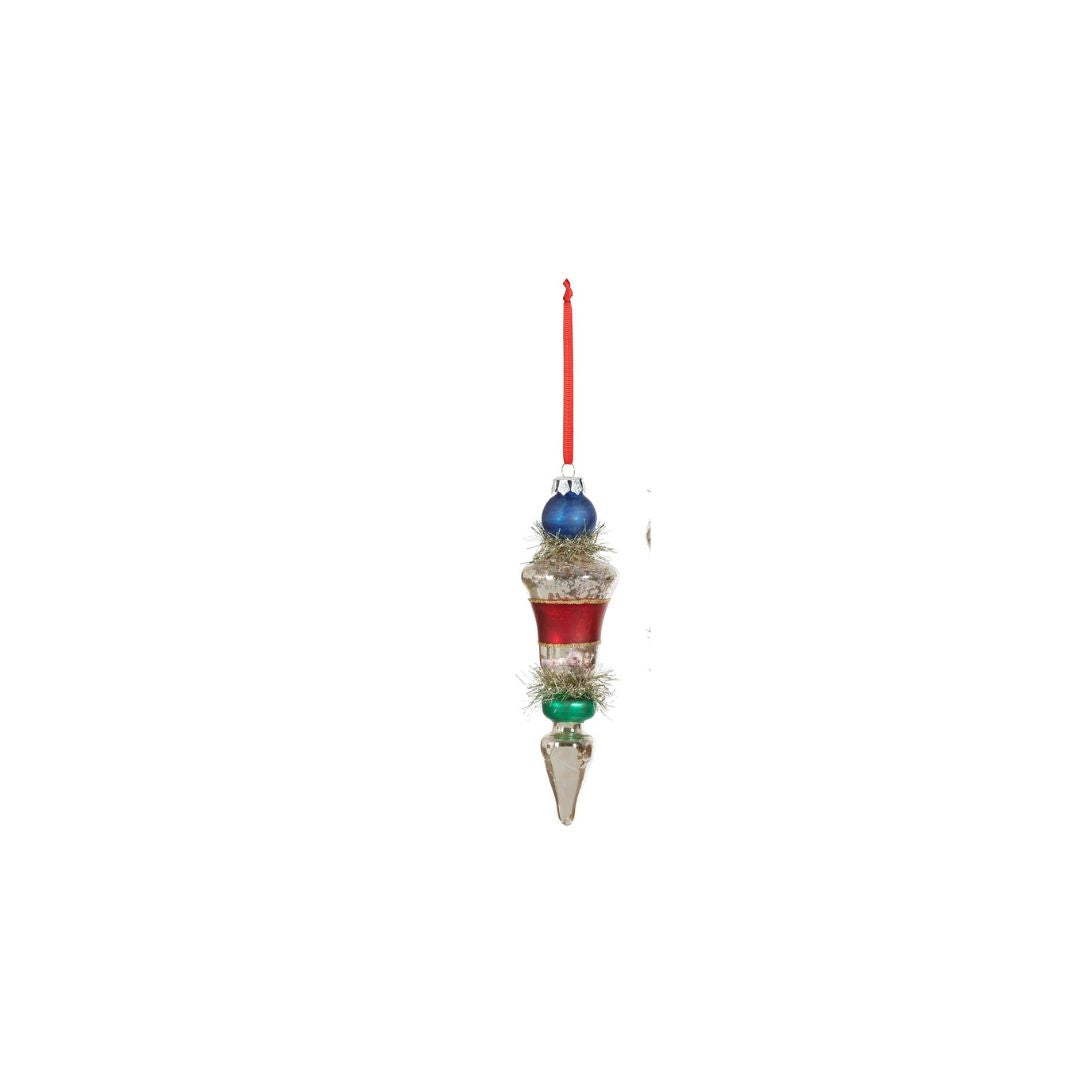 RETRO STRIPE AND TINSEL FINIAL ORNAMENT