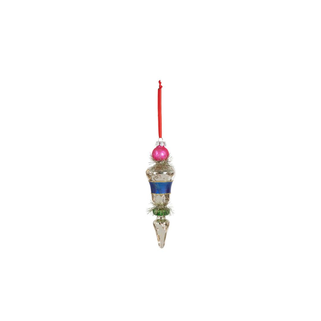 RETRO STRIPE AND TINSEL FINIAL ORNAMENT