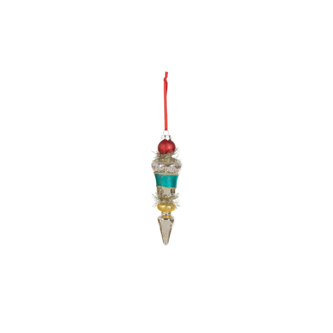 RETRO STRIPE AND TINSEL FINIAL ORNAMENT