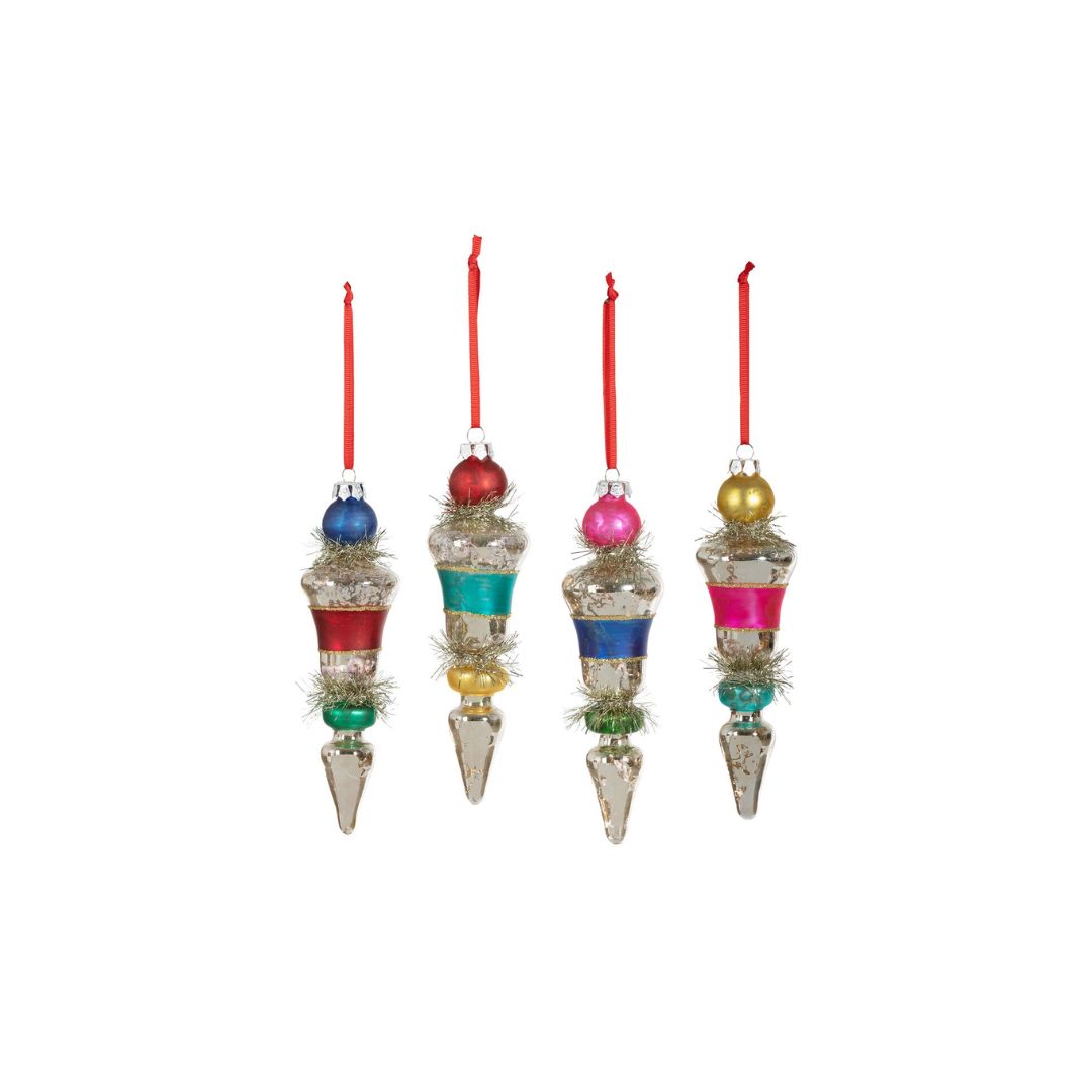 RETRO STRIPE AND TINSEL FINIAL ORNAMENT