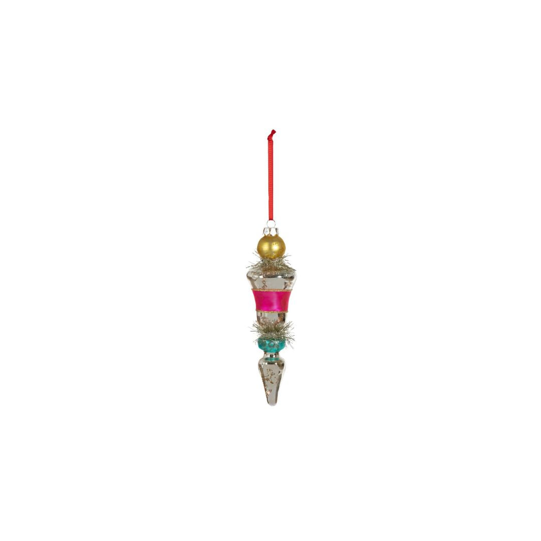 RETRO STRIPE AND TINSEL FINIAL ORNAMENT