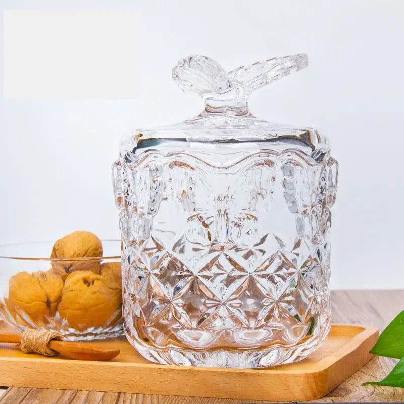 GLASS JAR WITH BUTTERFLY LID