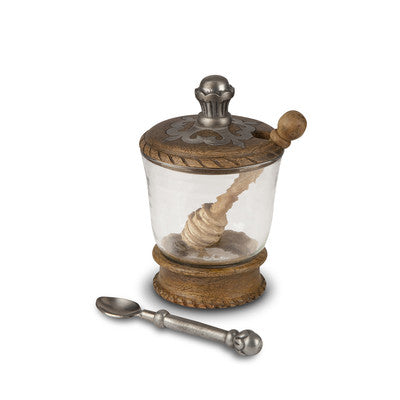 WOOD AND METAL HONEY JAR