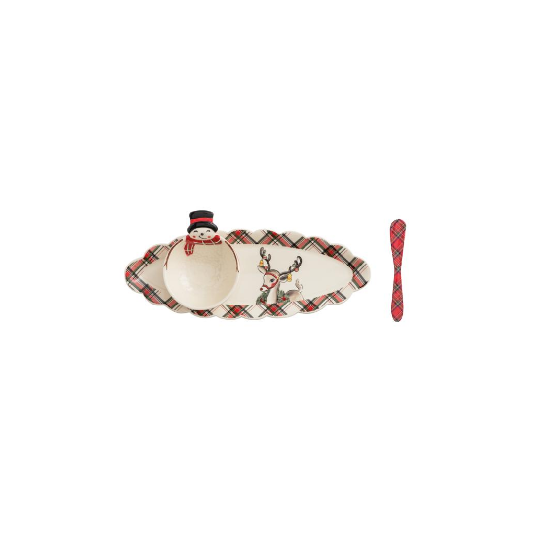 CHRISTMAS TARTAN TRAY AND TIDBIT SET