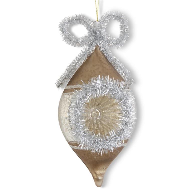 GOLD GLASS ORNAMENT WITH TINSILE BOW